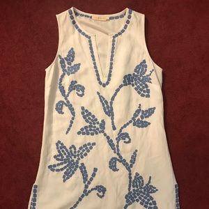 Tory Burch linen dress with appliqué detail. Small